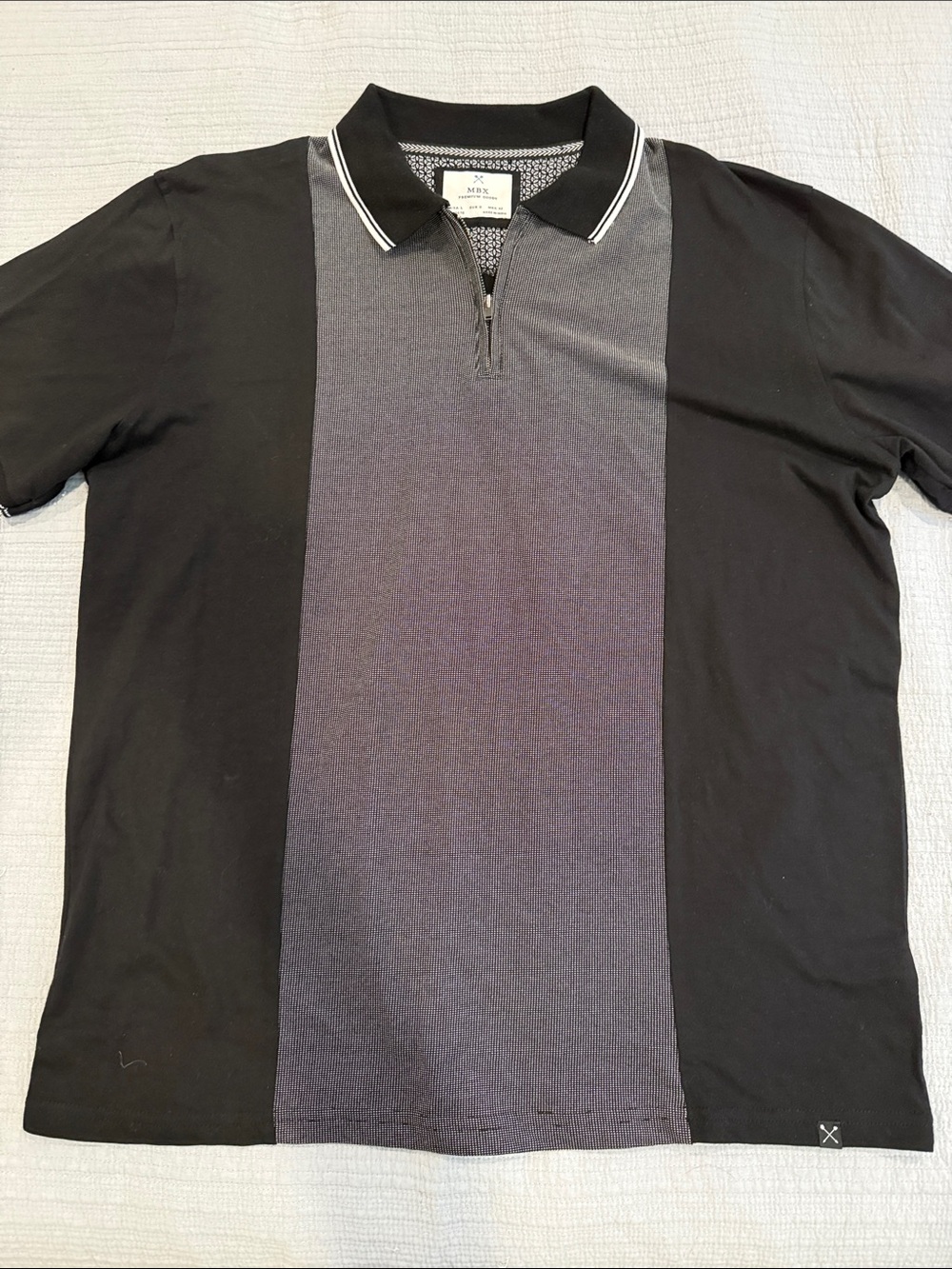 Men's Black and Charcoal Zip Polo Shirt